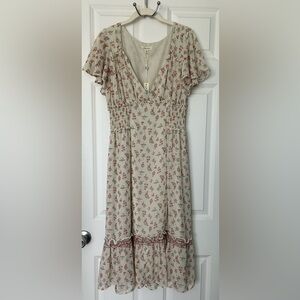 Max Studio‎ Boho Cream with Red Floral Print Dress